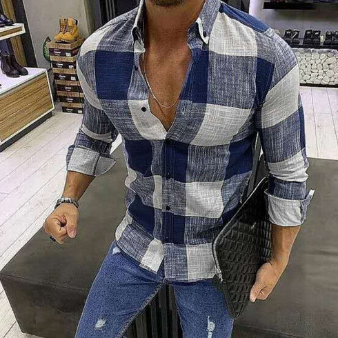 Men's Shirt Lapel Button Long Sleeve EsaModa